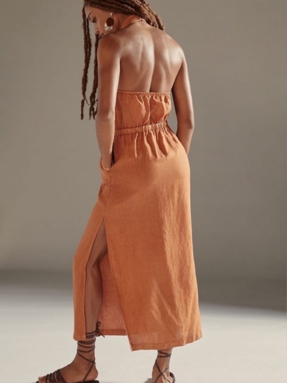 ANTHROPOLOGIE Cloth and Stone linen halter midi dress - Picture 2 of 6